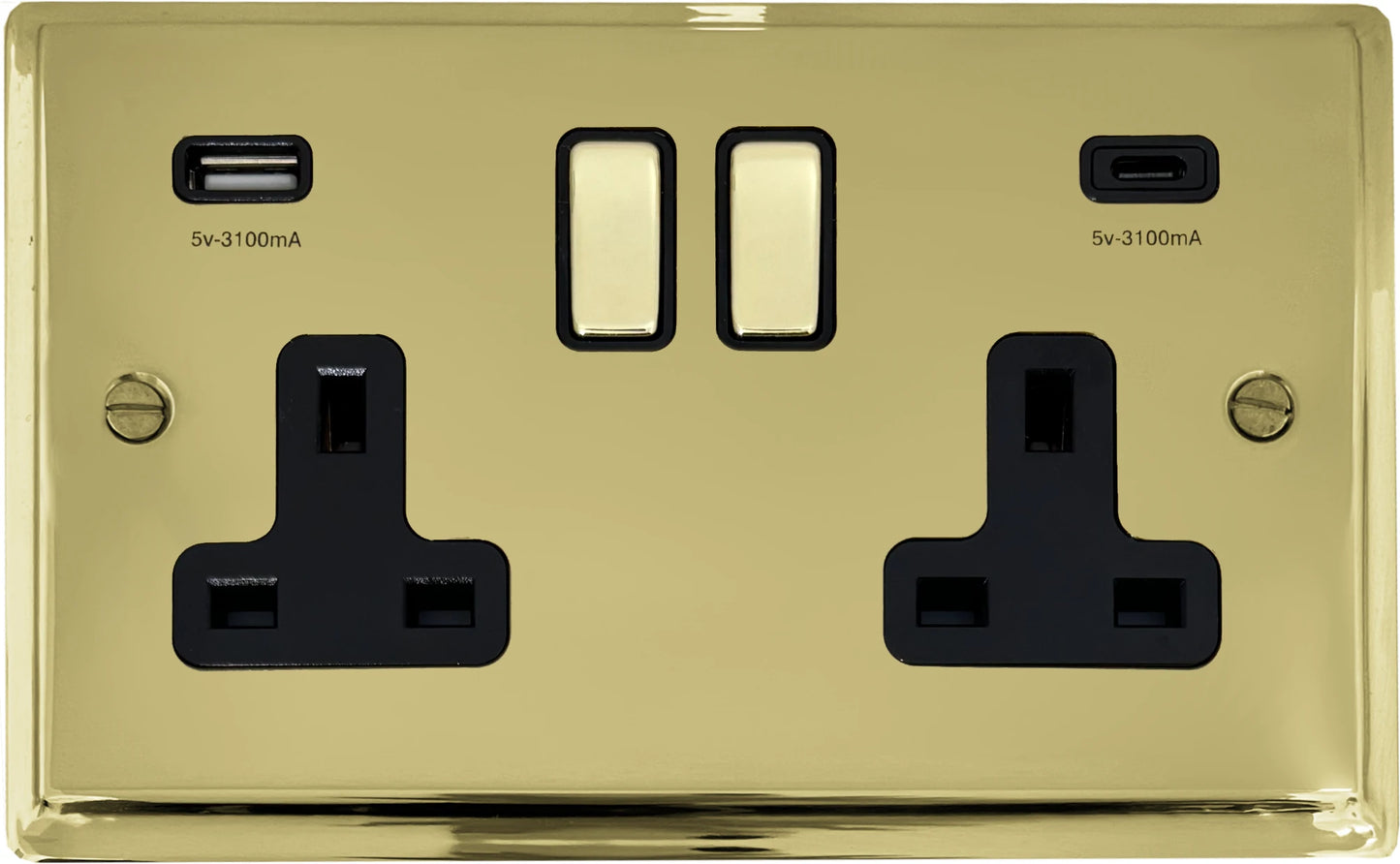 Deco Polished Brass 2 Gang Socket C/W USBC Ports