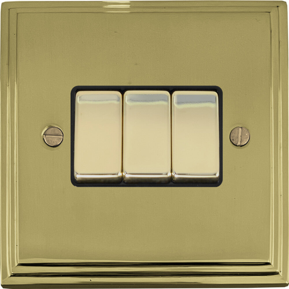 Victorian Polished Brass 3 Gang Switch