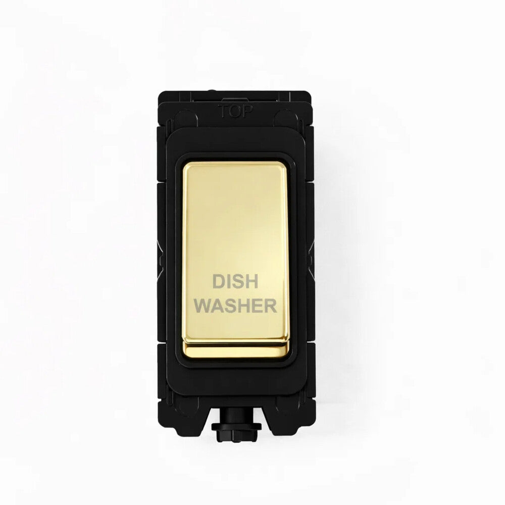 20A DP Switch - Engraved - Dishwasher - Black and Polished Brass Switch