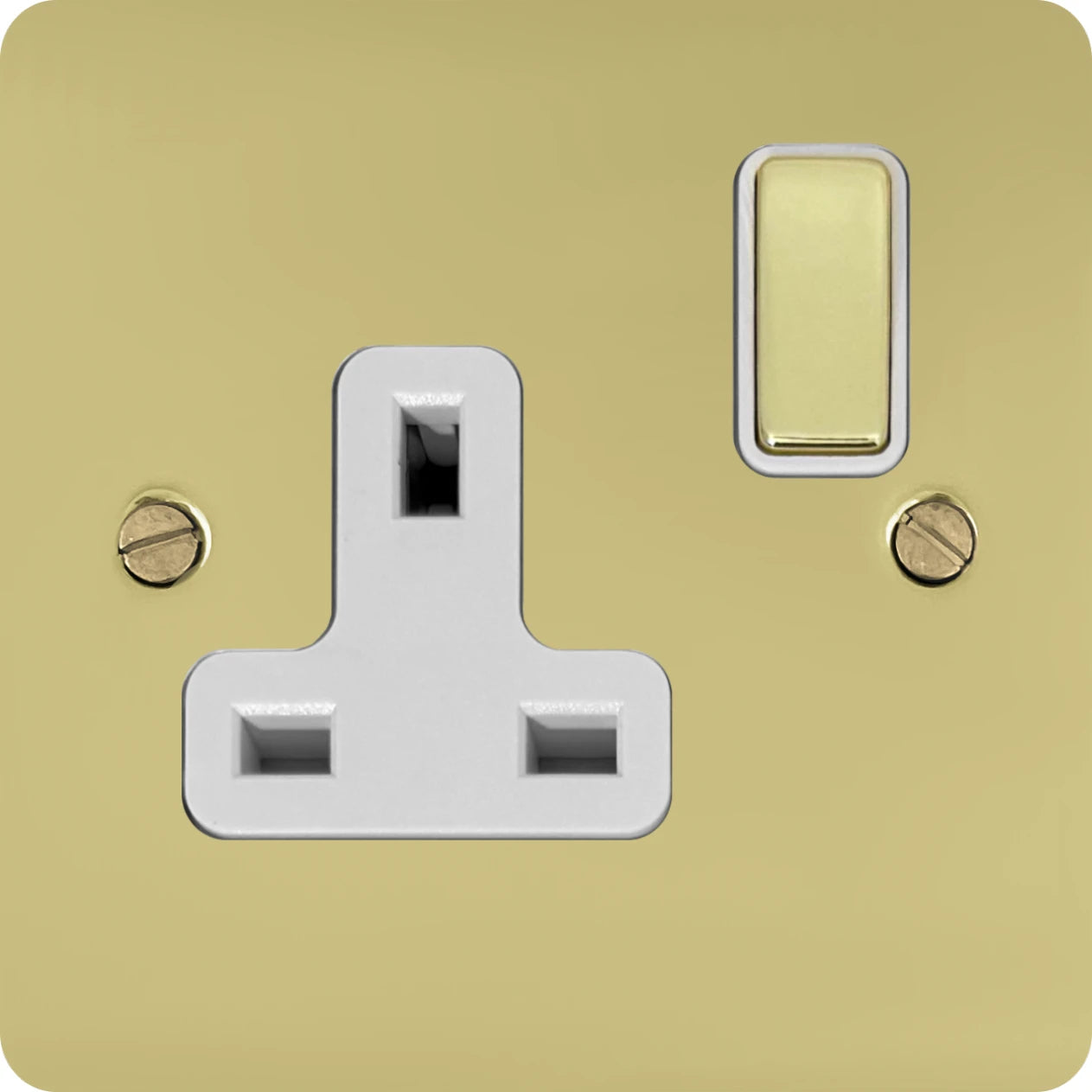 Flat Polished Brass 1 Gang Switched Socket