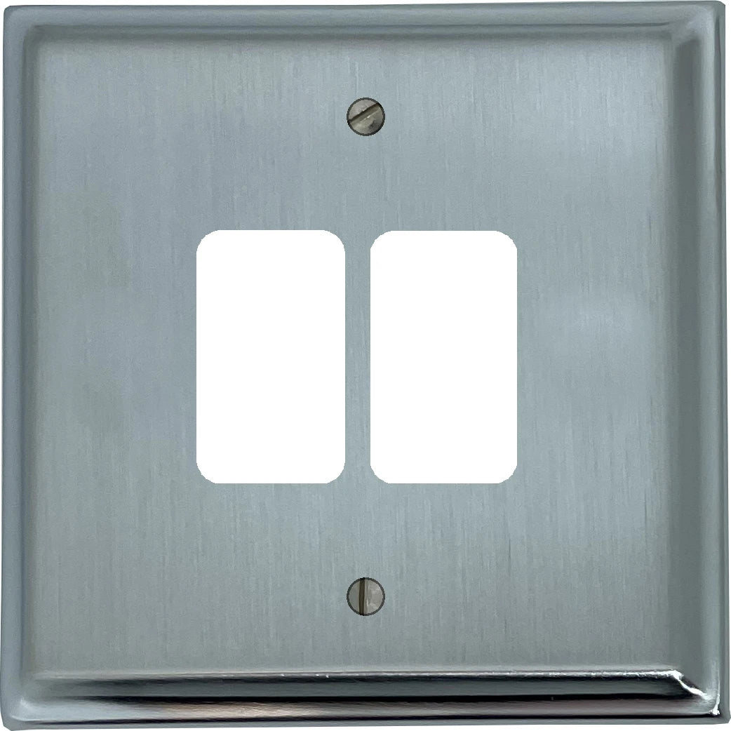 Deco Satin Chrome 2 Gang Grid Plate