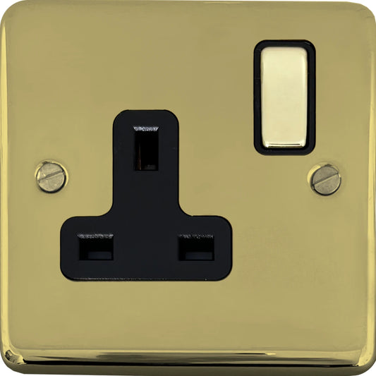 Contour Polished Brass 1 Gang Switch (Black Insert/ Brass Switch)