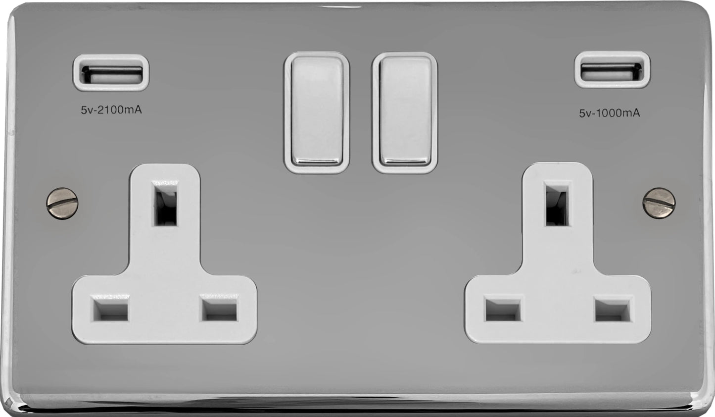 Contour Polished Chrome 2 Gang Socket + Usb