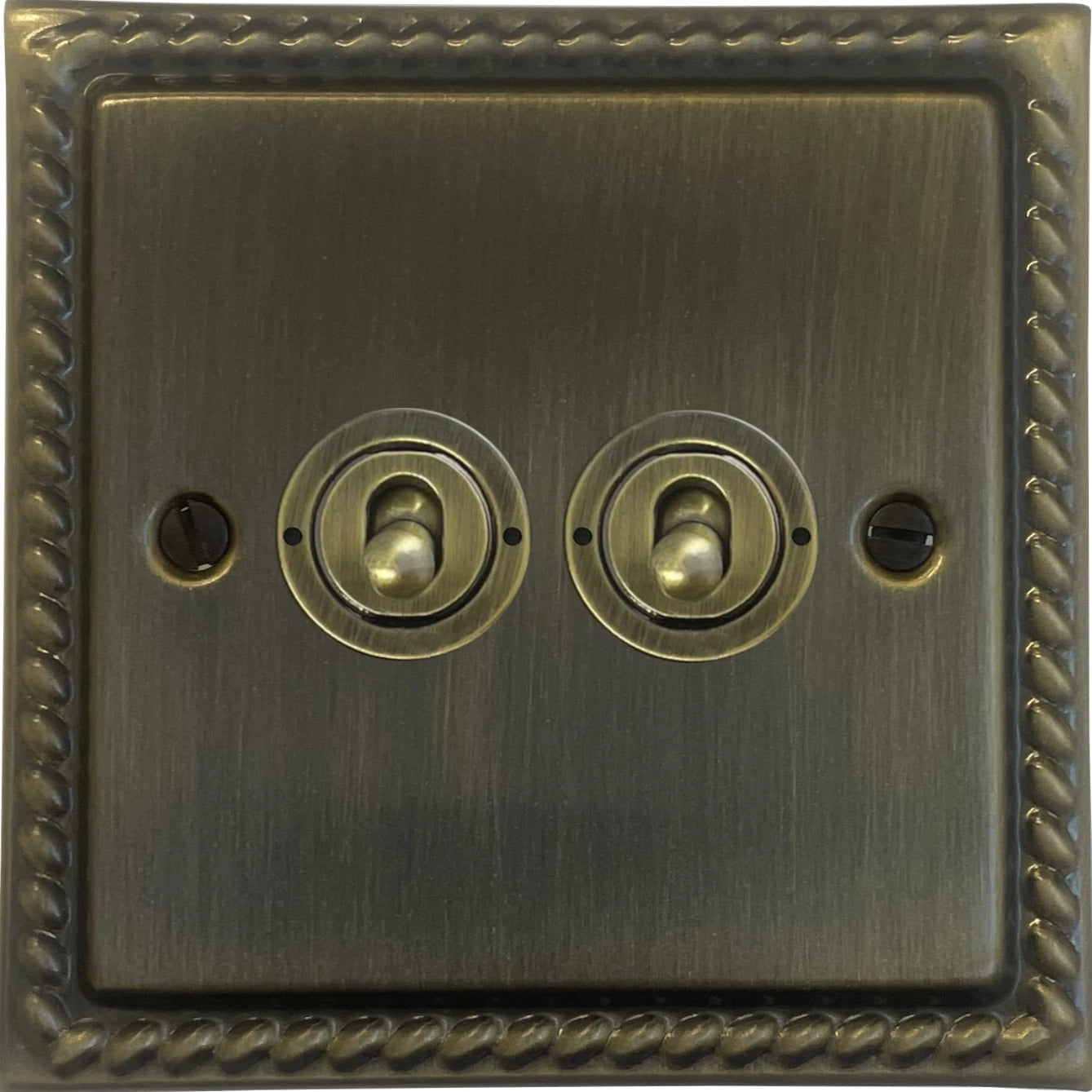 Georgian Antique Brass 2 Gang Toggle Switch