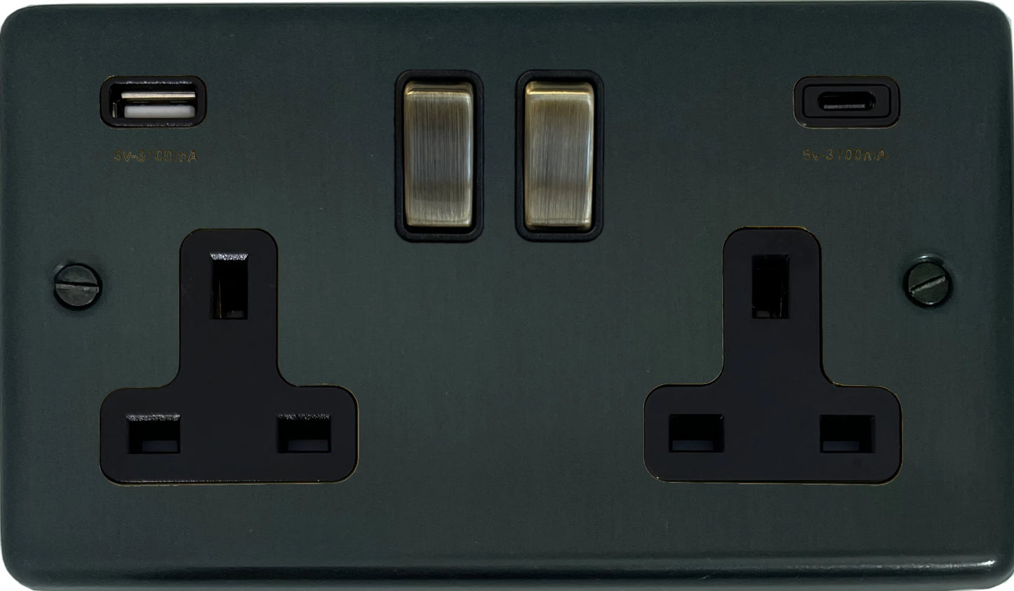 Contour Black Bronze 2 Gang Socket C/W USBC(Antique Brass switch)