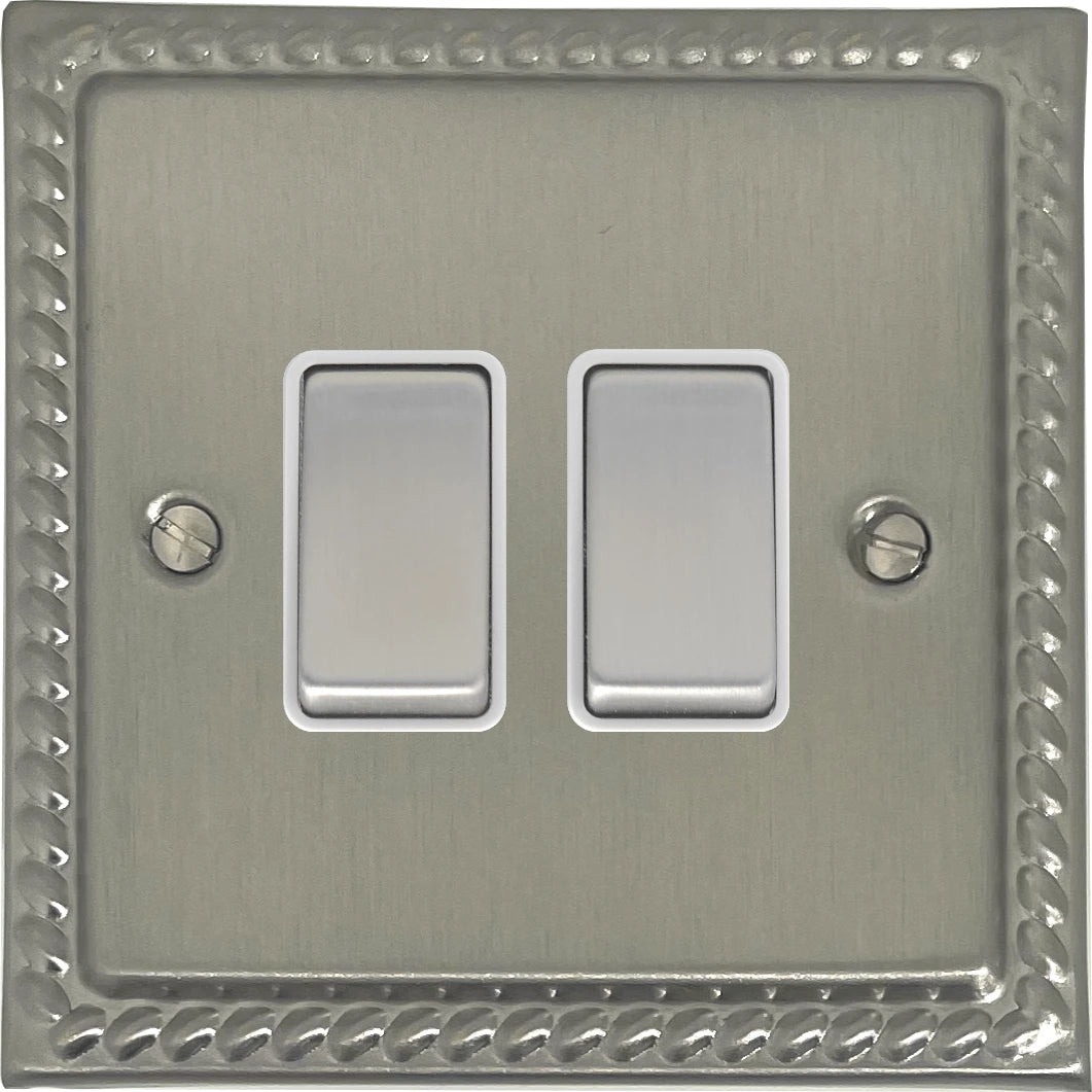 Georgian Satin Nickel 2 Gang Switch