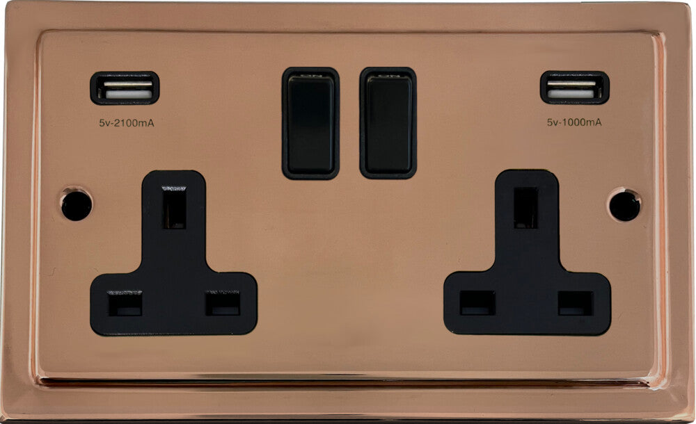 Victorian Polished Copper 2 Gang Socket with USB