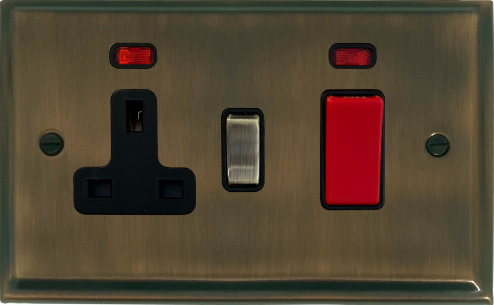 Deco Antique Brass 45 Amp Cooker Switch and Socket (Brass Switch)