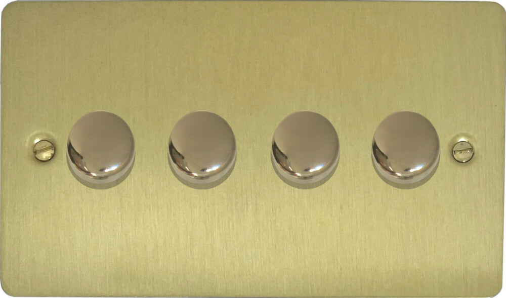 Flat Satin Brass 4 Gang LED Dimmer