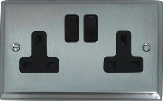 Deco  Satin Chrome  2 Gang Socket