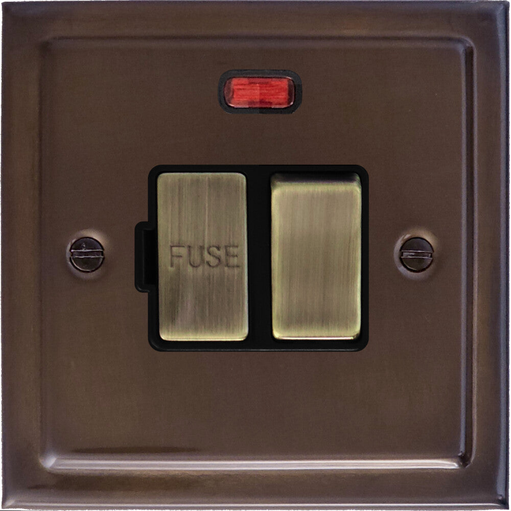 Victorian Medium Bronze Switched Fuse Spur with Neon (Antique Brass Switch)