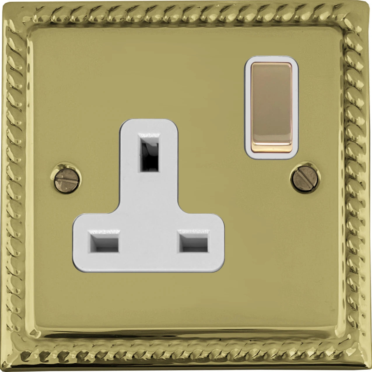 Georgian Polished Brass 1 Gang Swicthed Socket