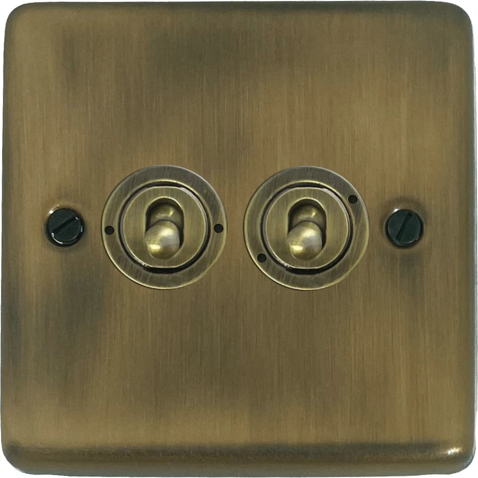 Contour Light Antique Brass 2 Gang Toggle Switch