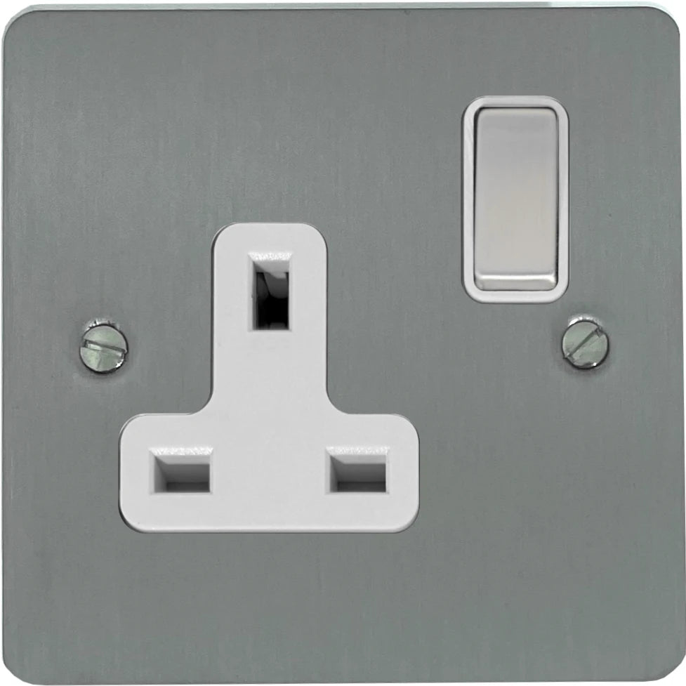 Flat Brushed Steel 1 Gang Switched Socket