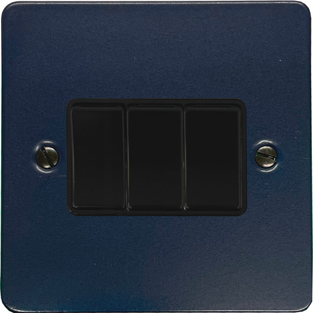 Flat Blue 3 Gang Switch (Black Switches)