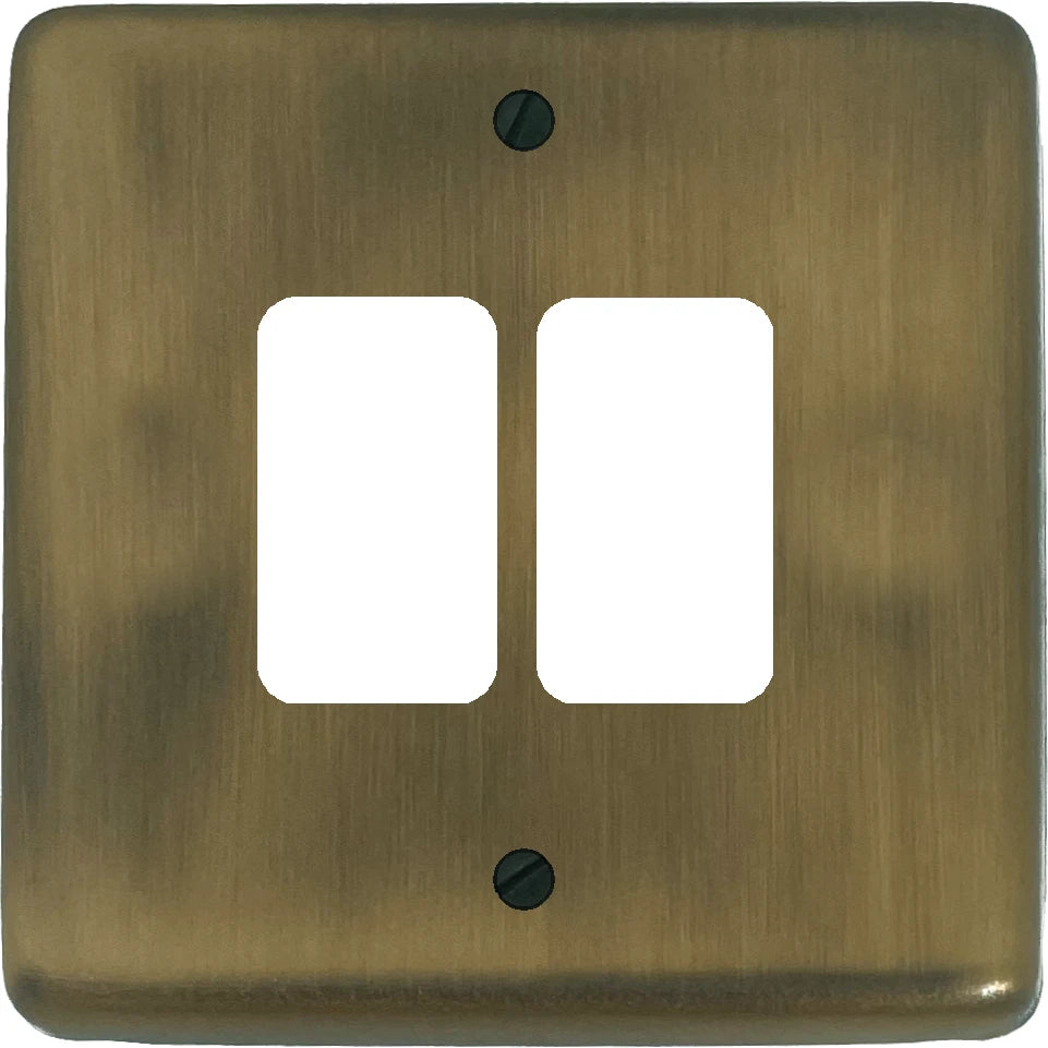 Contour Light Antique Brass 2 Gang Grid Plate