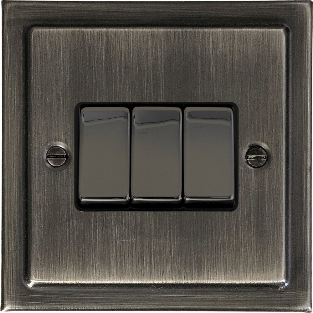 Victorian Antique Nickel 3 Gang Switch