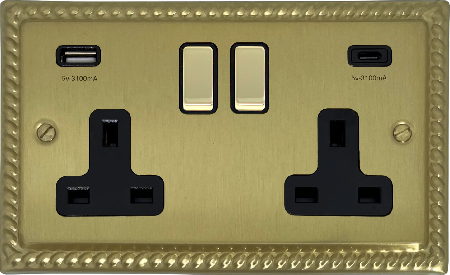 Georgian Satin Brass 2 Gang Socket C/W USBC Ports