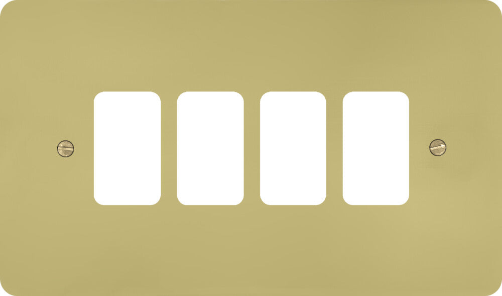 Flat Polished Brass 4 Gang Grid Plate