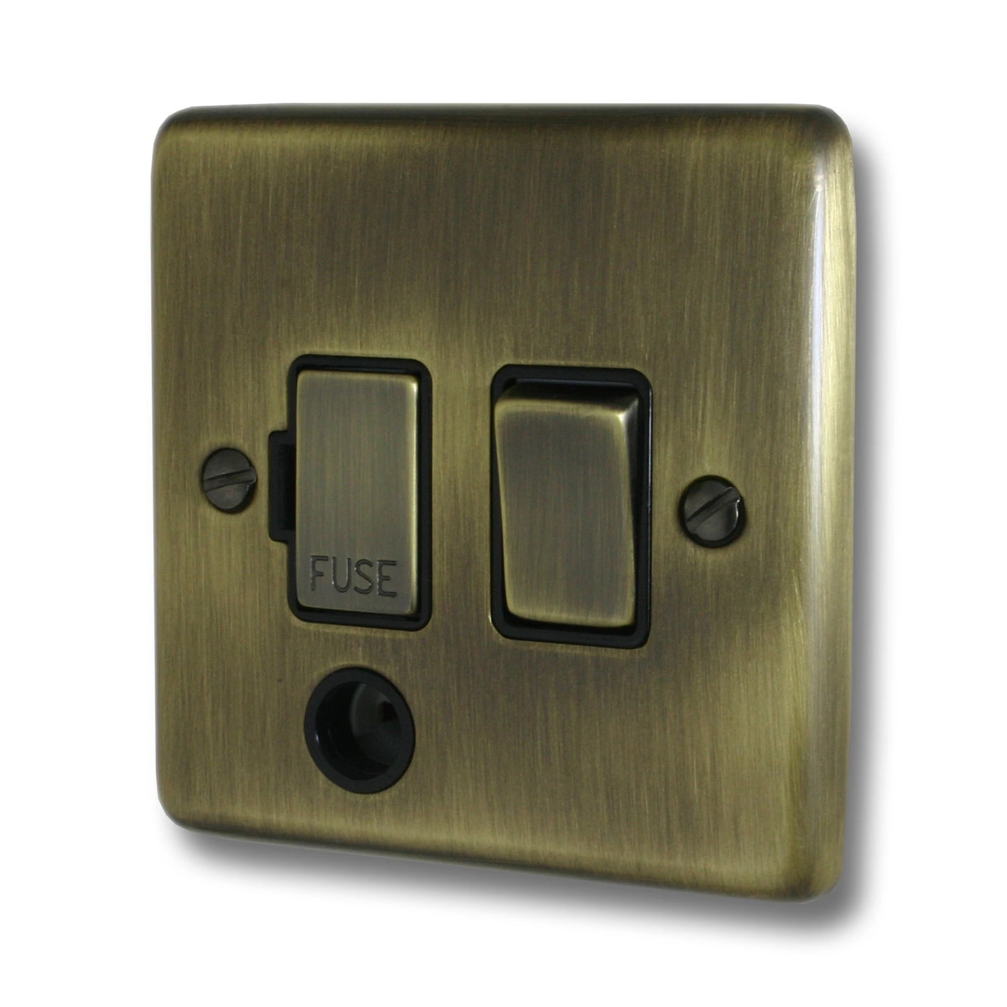 Contour Antique Brass Switched Fuse Spur with Flex Outlet (Brass Switch)
