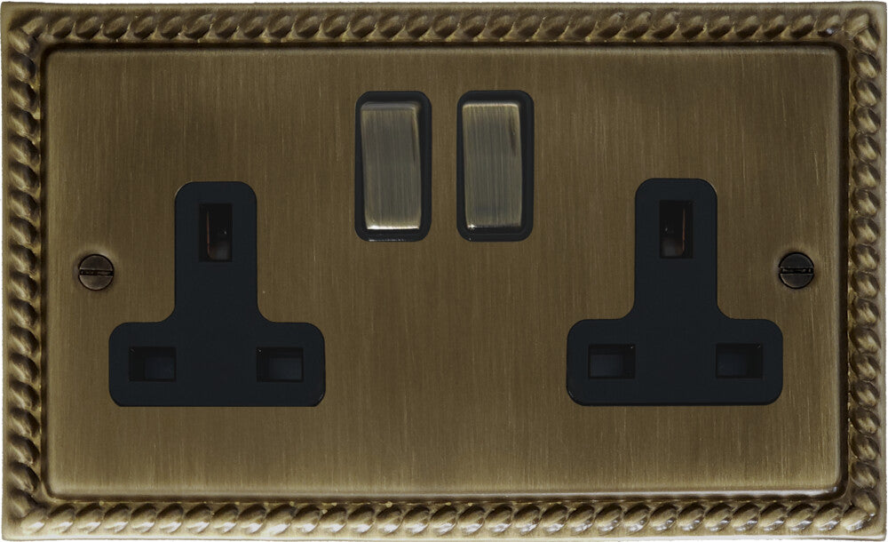 Georgian Antique Brass 2 Gang Socket (Brass Switches)