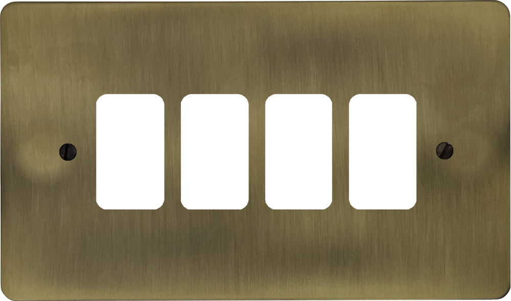 Flat Light Antique Brass 4 Gang Grid Plate