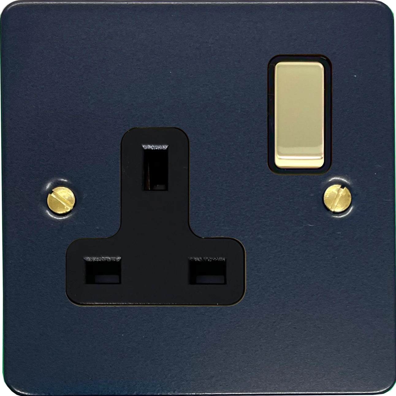 Flat Blue 1 Gang Socket (Polished Brass Switch/Black Insert)