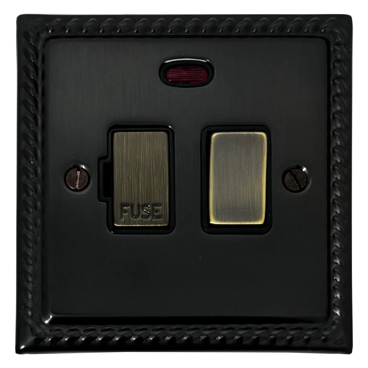 Georgian Black Bronze Switched Fused Spur with Neon (Antique Brass Switch)