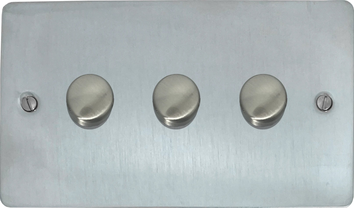 Flat Satin Chrome 3 Gang LED Dimmer