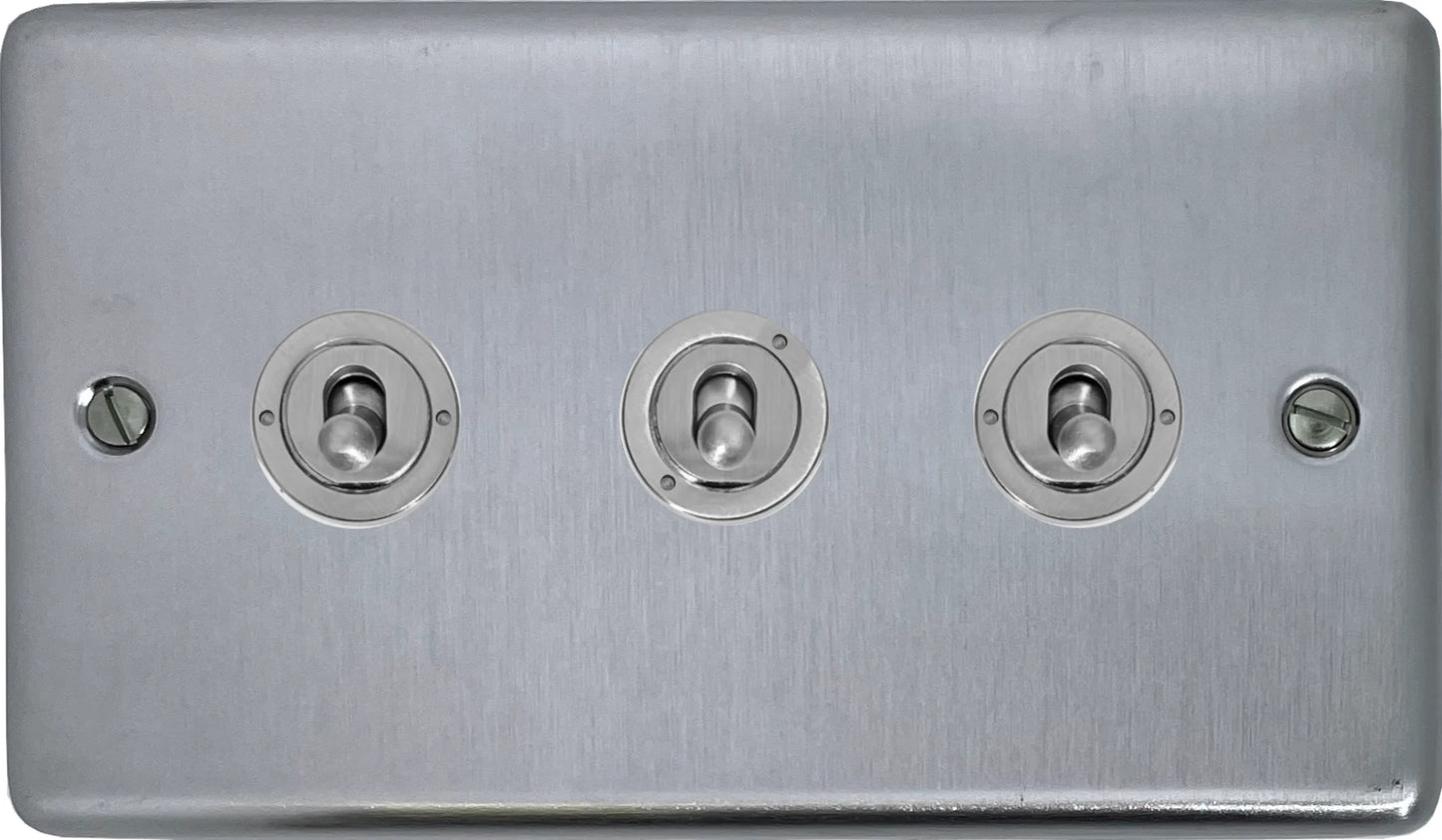 Contour Satin Chrome 3 Gang Toggle (Brushed Steel Toggle)