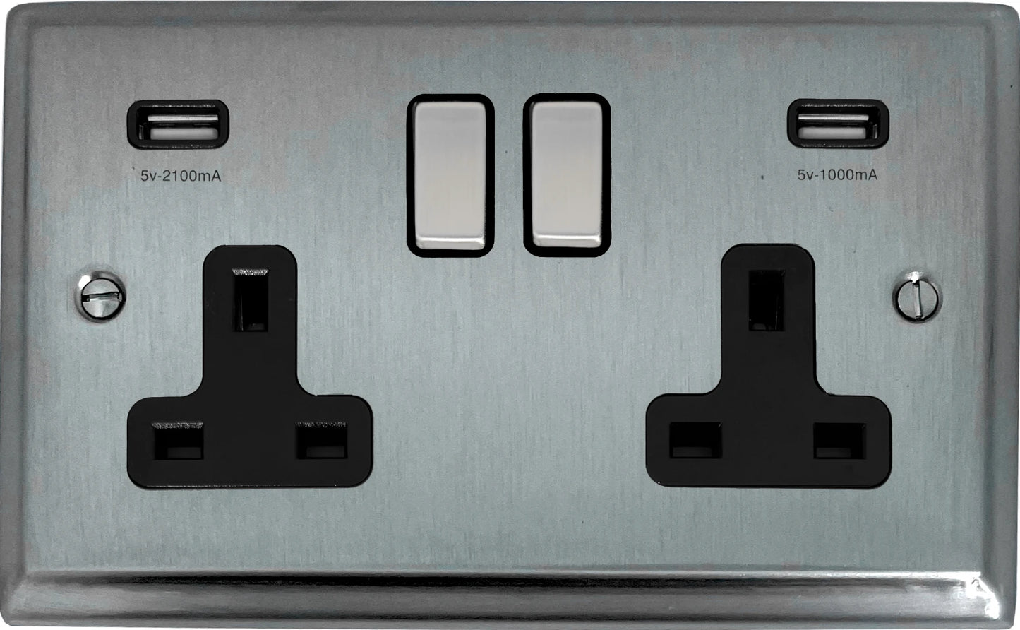 Deco Satin Chrome 2 Gang Socket C/W Usb Ports