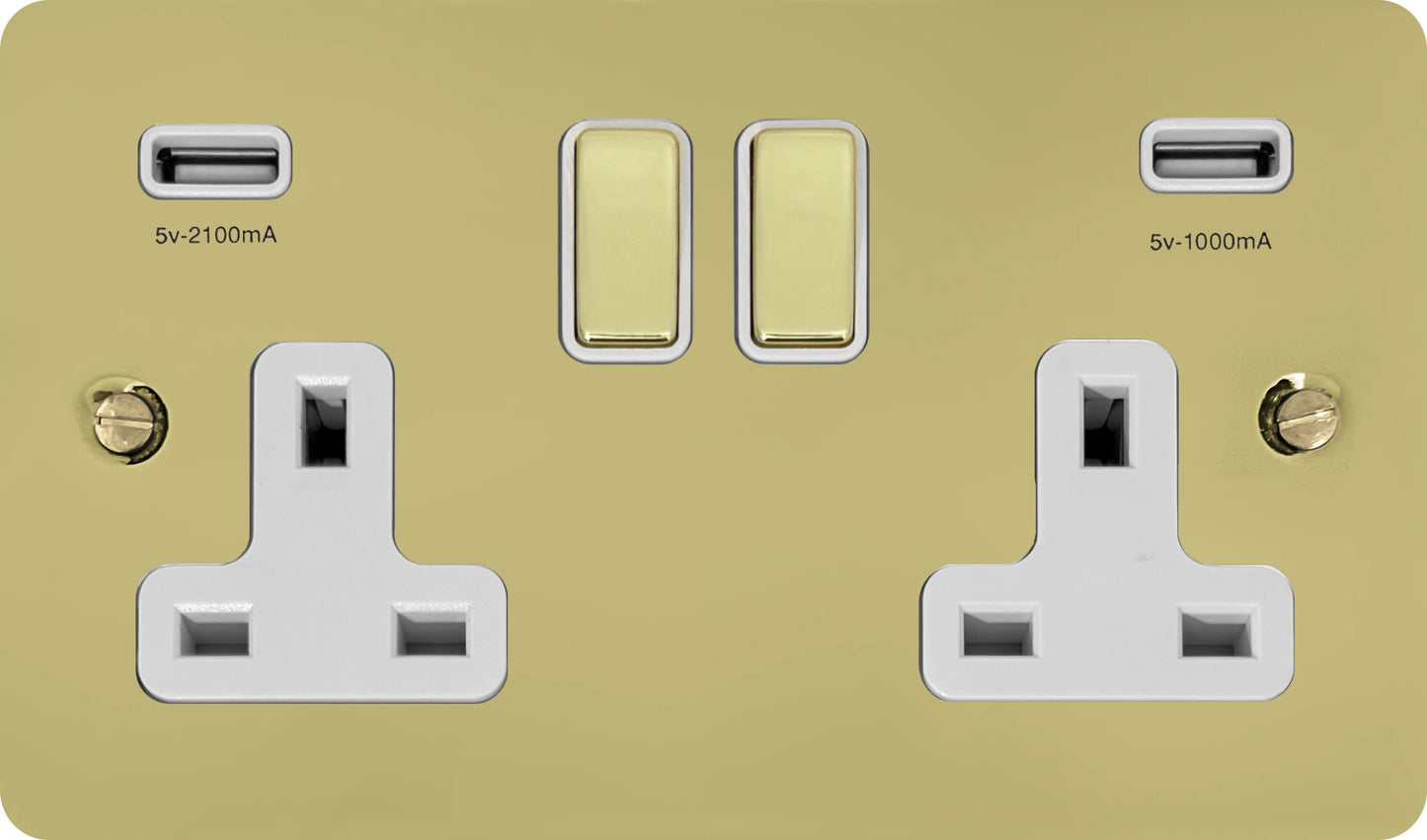 Flat Polished Brass 2 Gang Socket C/W Usb Ports