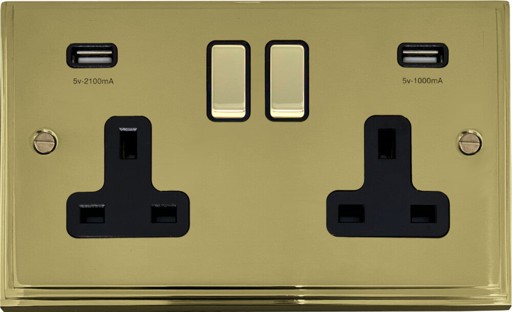 Victorian Polished Brass 2 Gang Socket C/W Usb Port