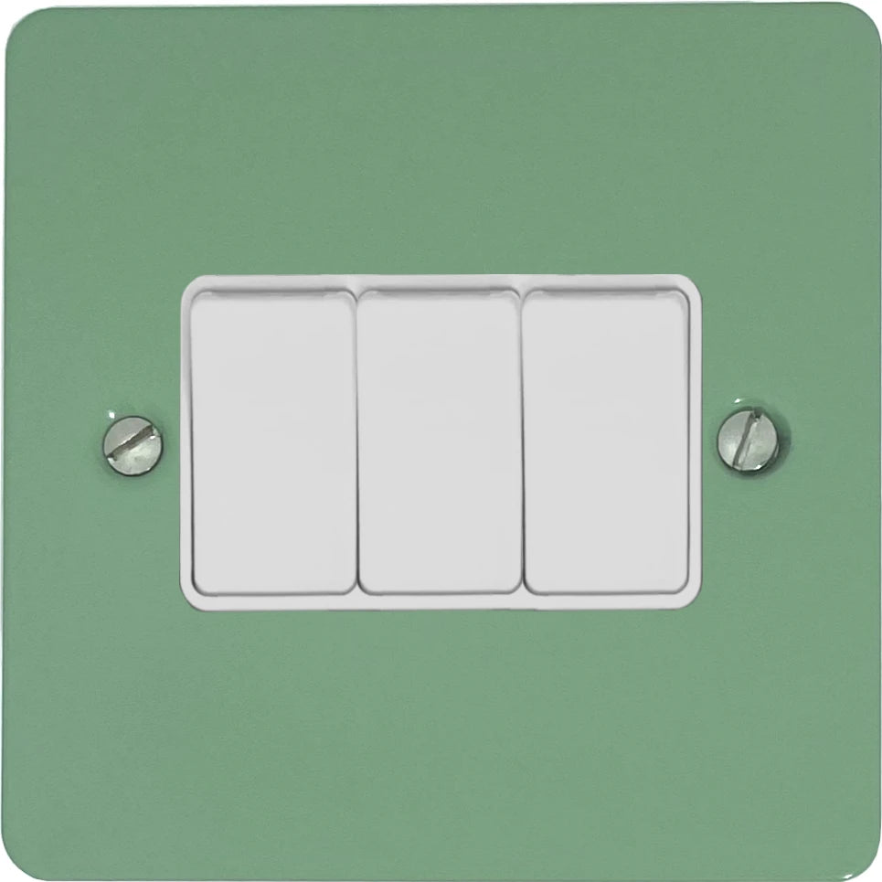 Flat Sage Green 3 Gang Switch (White Switches)