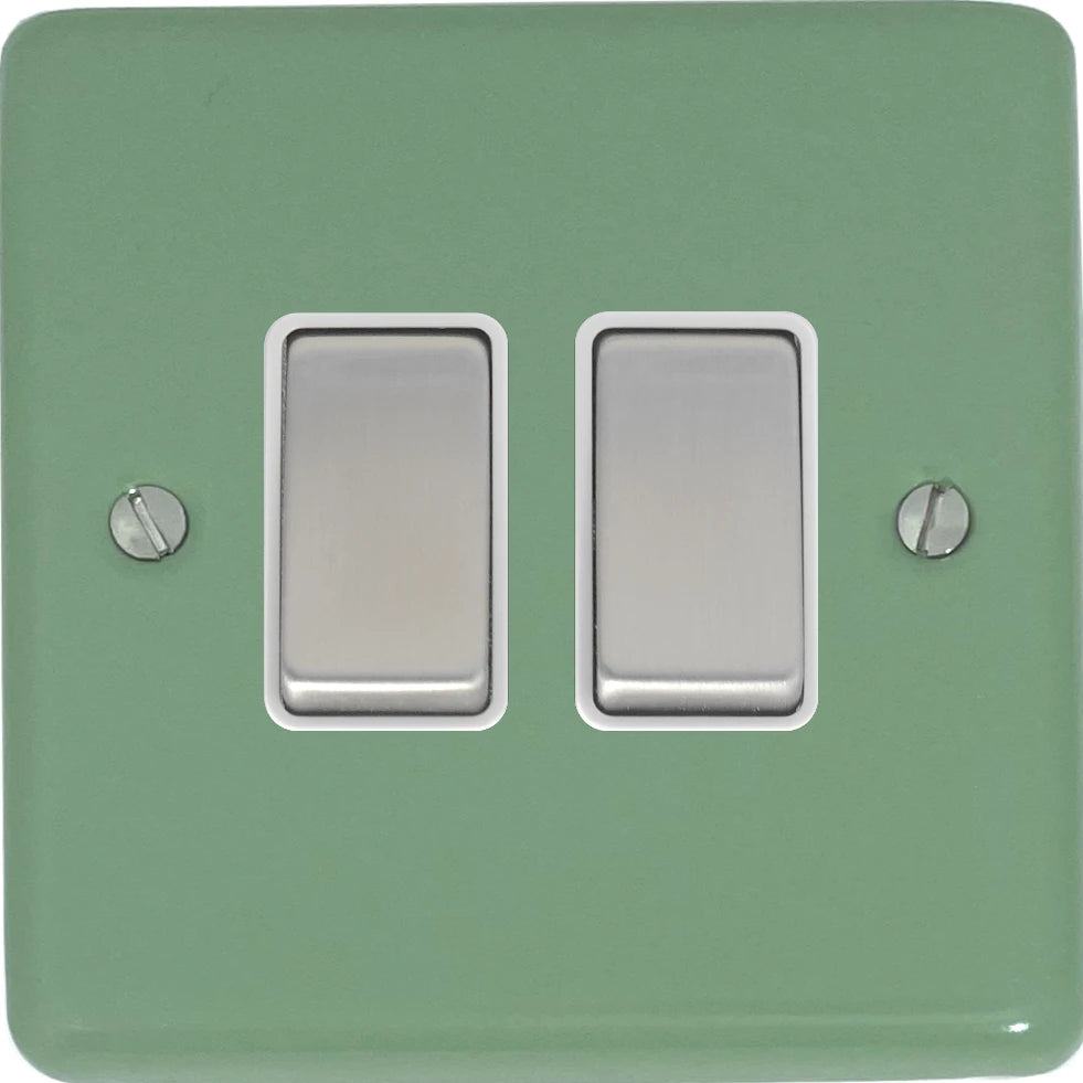 Classic Sage Green 2 Gang Switch (Satin Chrome Switch/White Insert)