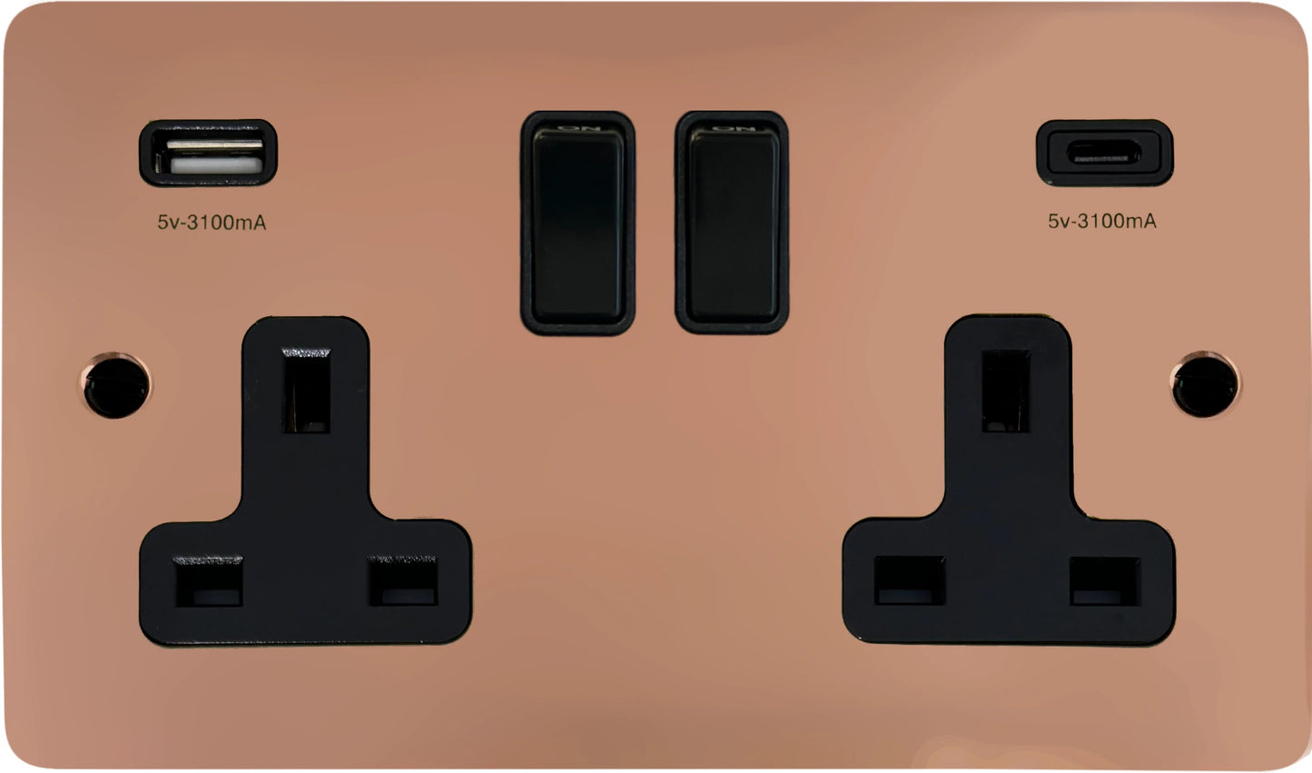 Flat Bright Copper 2 Gang Socket with USBC
