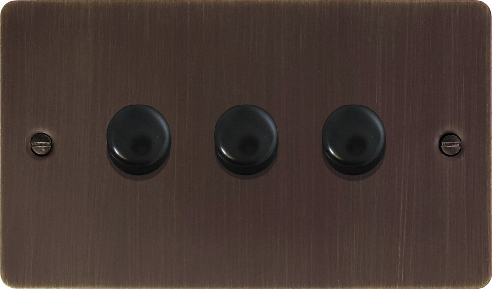 Flat Antique Copper 3 Gang 120W LED Dimmer