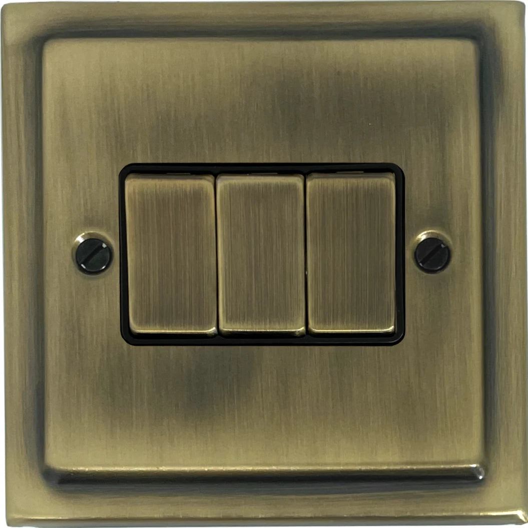Victorian Light Antique Brass 3 Gang 2 Way Switch