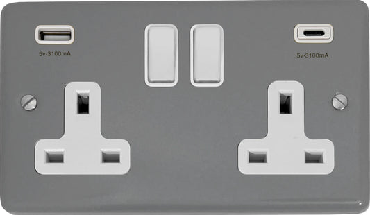 Contour Light Grey 2 Gang Socket C/W USBC Ports