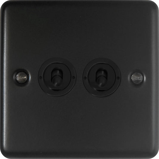 Contour Flat Black 2 Gang Toggle Switch (Black Toggles)