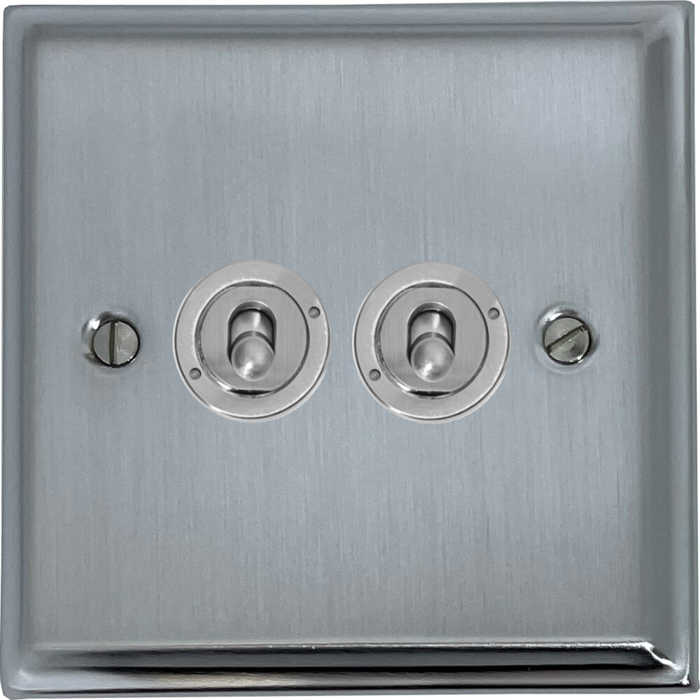 Deco Satin Chrome 2 Gang 2 Way Toggle (Brushed Steel Toggle)