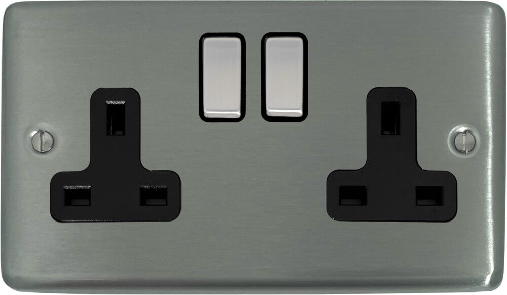 Contour Brushed Steel 2 Gang Socket