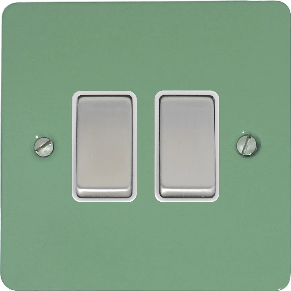 Flat Sage Green 2 Gang Switch (Satin Chrome Switches/White Inserts)