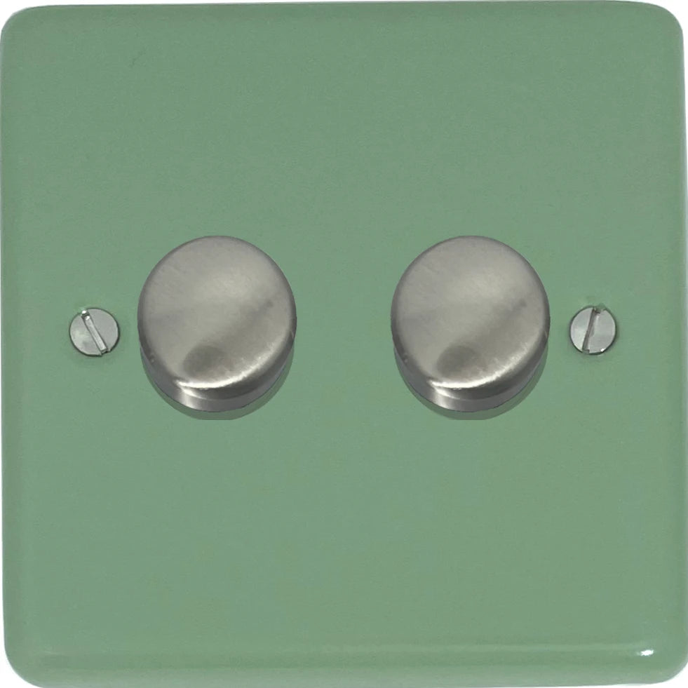 Classic Sage Green 2 Gang LED Dimmer (Satin Chrome Caps)