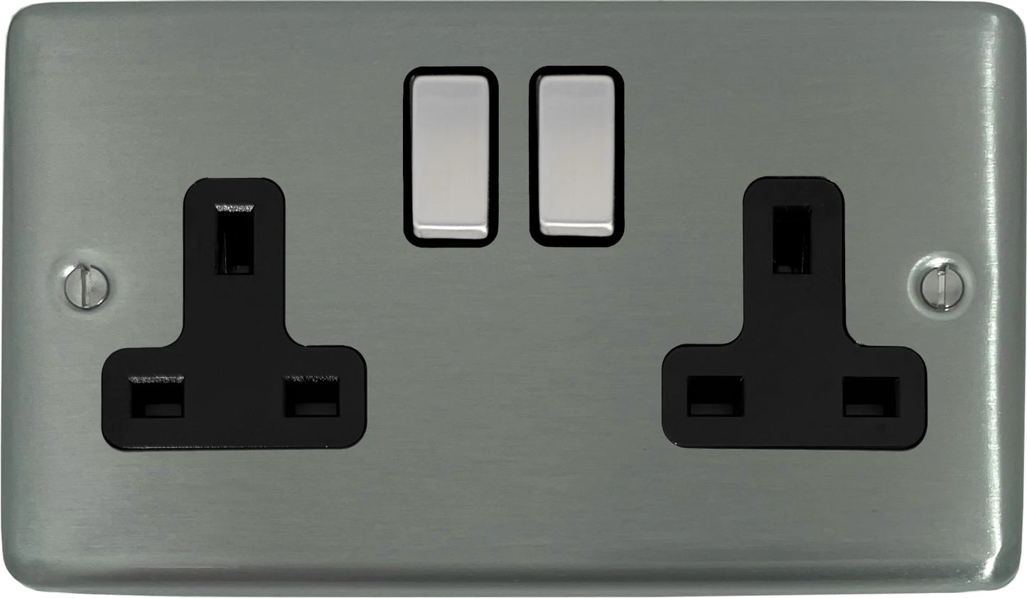 Contour Brushed Steel 2 Gang Socket