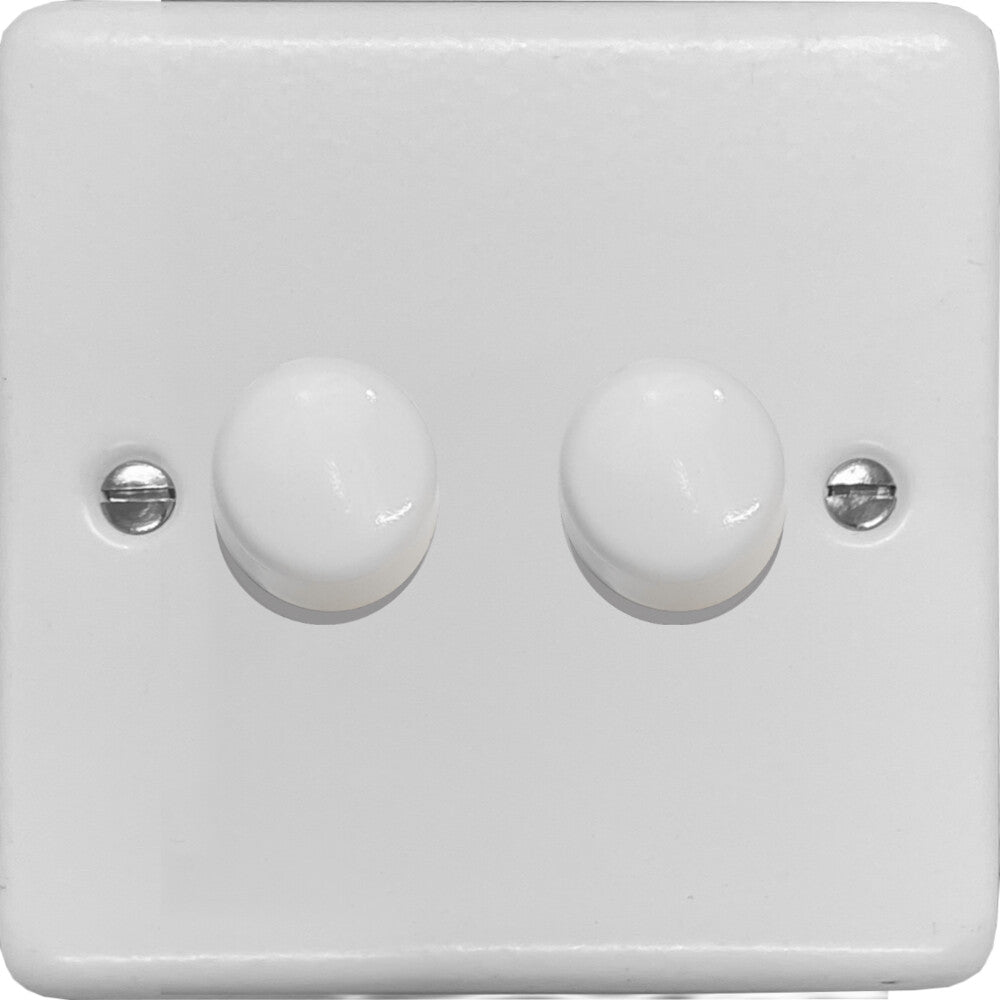 Contour Flat White 2 Gang Dimmer LED - White Caps