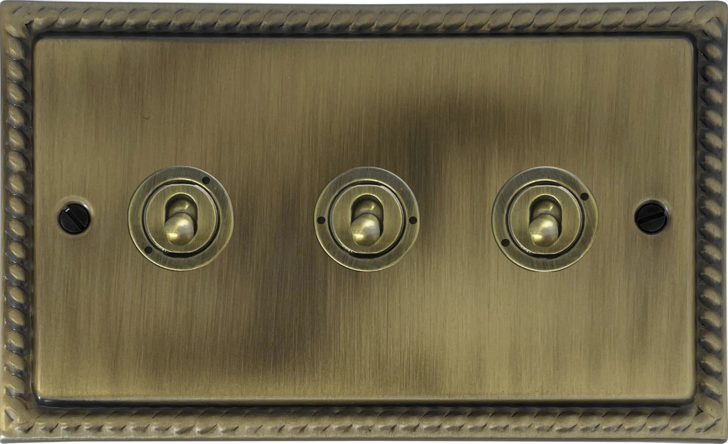 Georgian Light Antique Brass 3 Gang Toggle Switch