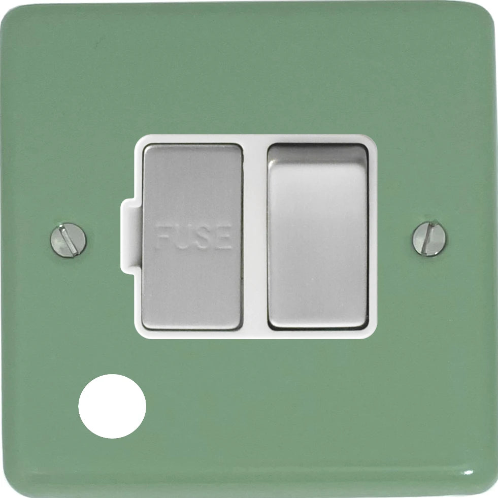 Classic Sage Green Switch Fuse Spur + Flex Outlet (Satin Chrome Switch/White Insert)