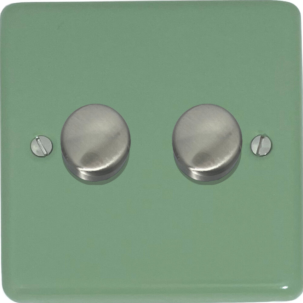 Classic Sage Green 2 Gang LED Dimmer (Satin Chrome Caps)
