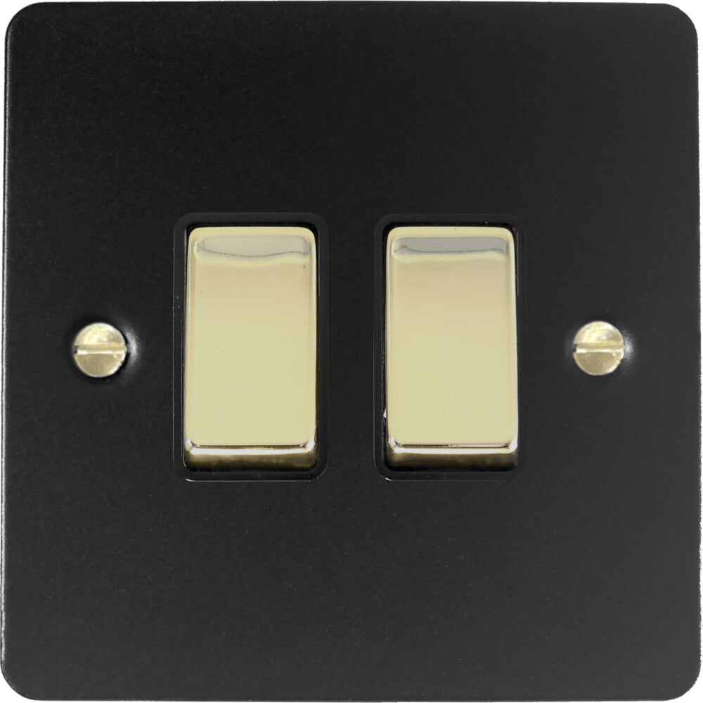 Flat Black 2 Gang Switch (Brass Switches)